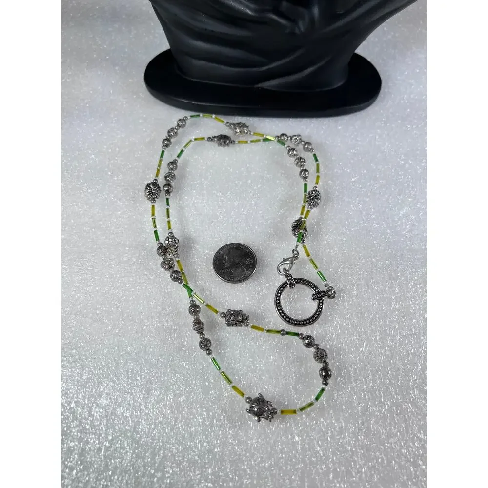 Green Yellow beaded Eye Wear Glasses ID Chain Holder Accessory NEW Deadstock